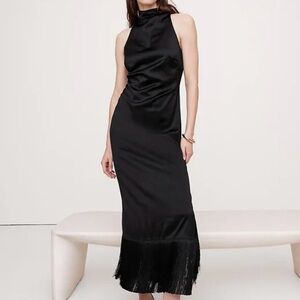 Banana Republic Black Fringe Satin Dress